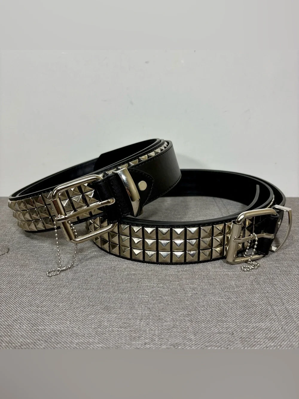 foolsGold Black Pyramid Stud Leather Belt with Silver Buckle- 4XL